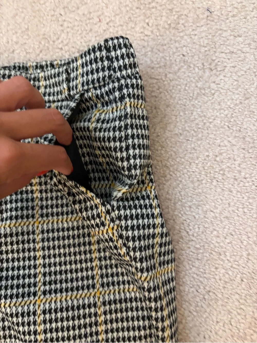 Houndstooth Plaid womens Trousers - Black, White & Yellow